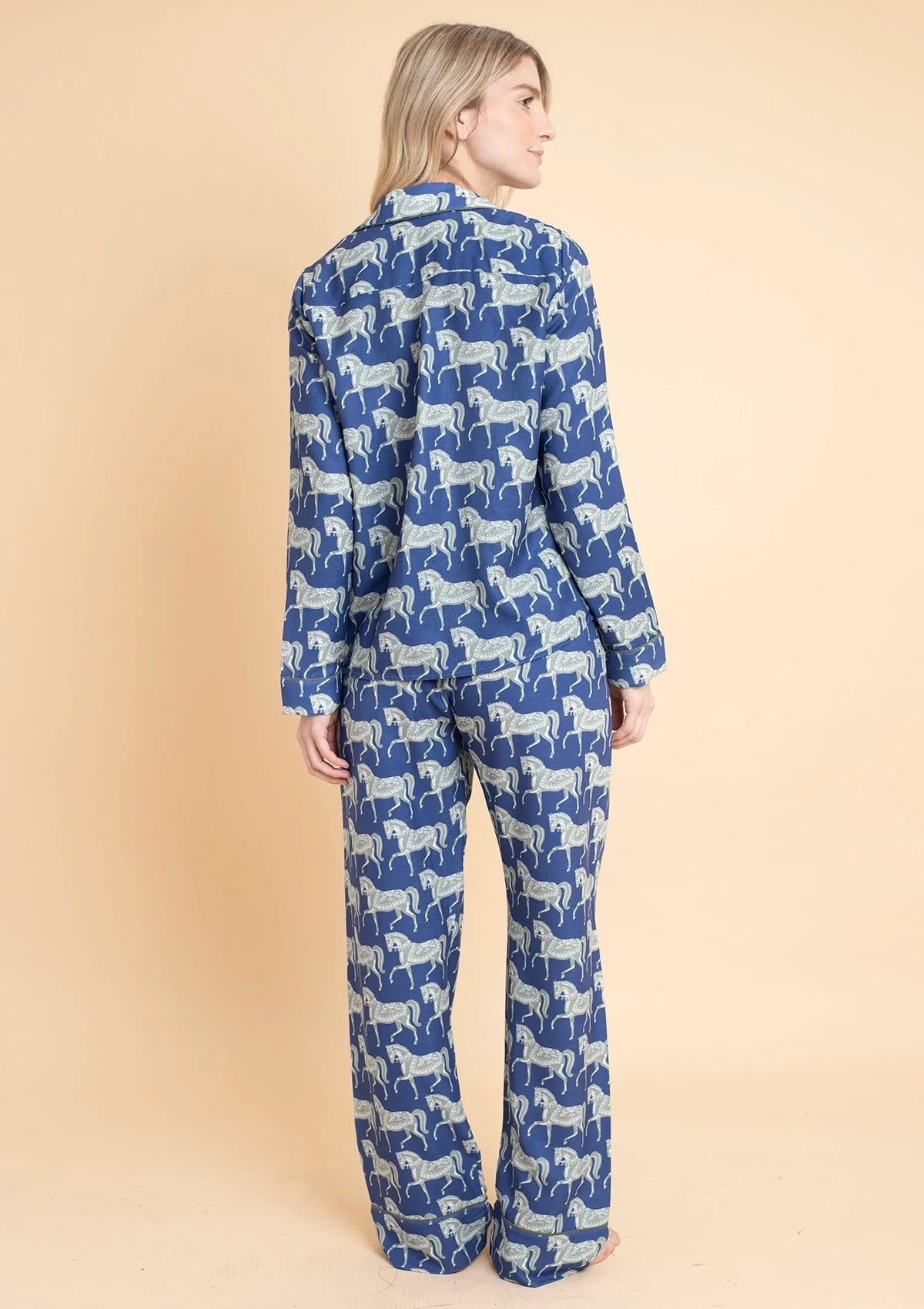 Whisper Long Sleeve PJ's Set | Blossomare Print | Navy & Green | Equestrian Sleepwear Collection - Rönner - Equiluxe Tack