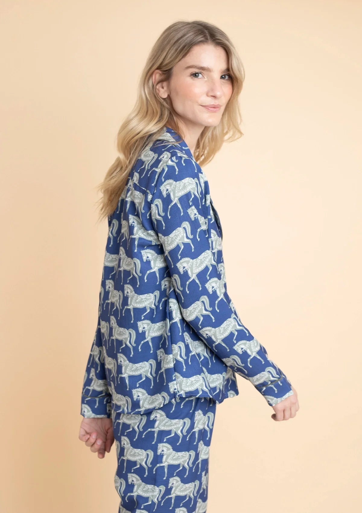 Whisper Long Sleeve PJ's Set | Blossomare Print | Navy & Green | Equestrian Sleepwear Collection - Rönner - Equiluxe Tack