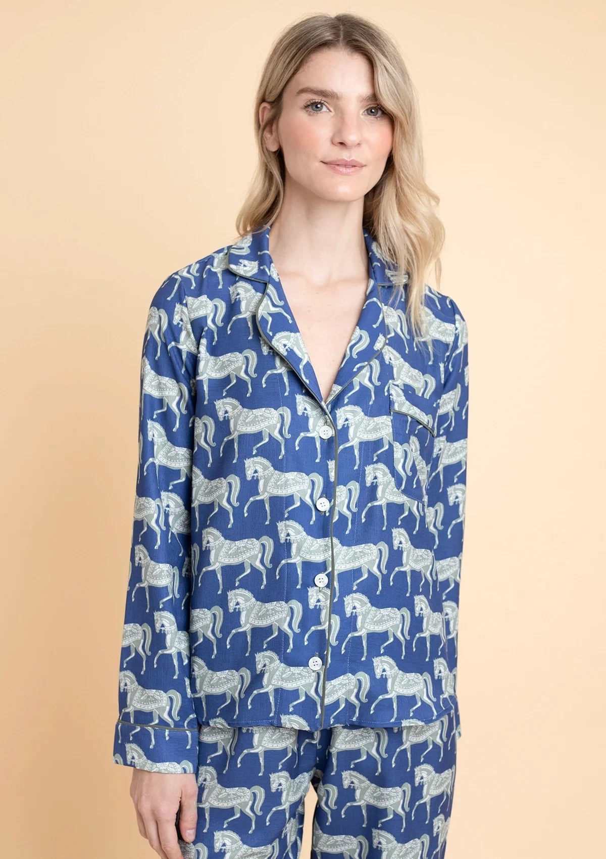 Whisper Long Sleeve PJ's Set | Blossomare Print | Navy & Green | Equestrian Sleepwear Collection - Rönner - Equiluxe Tack