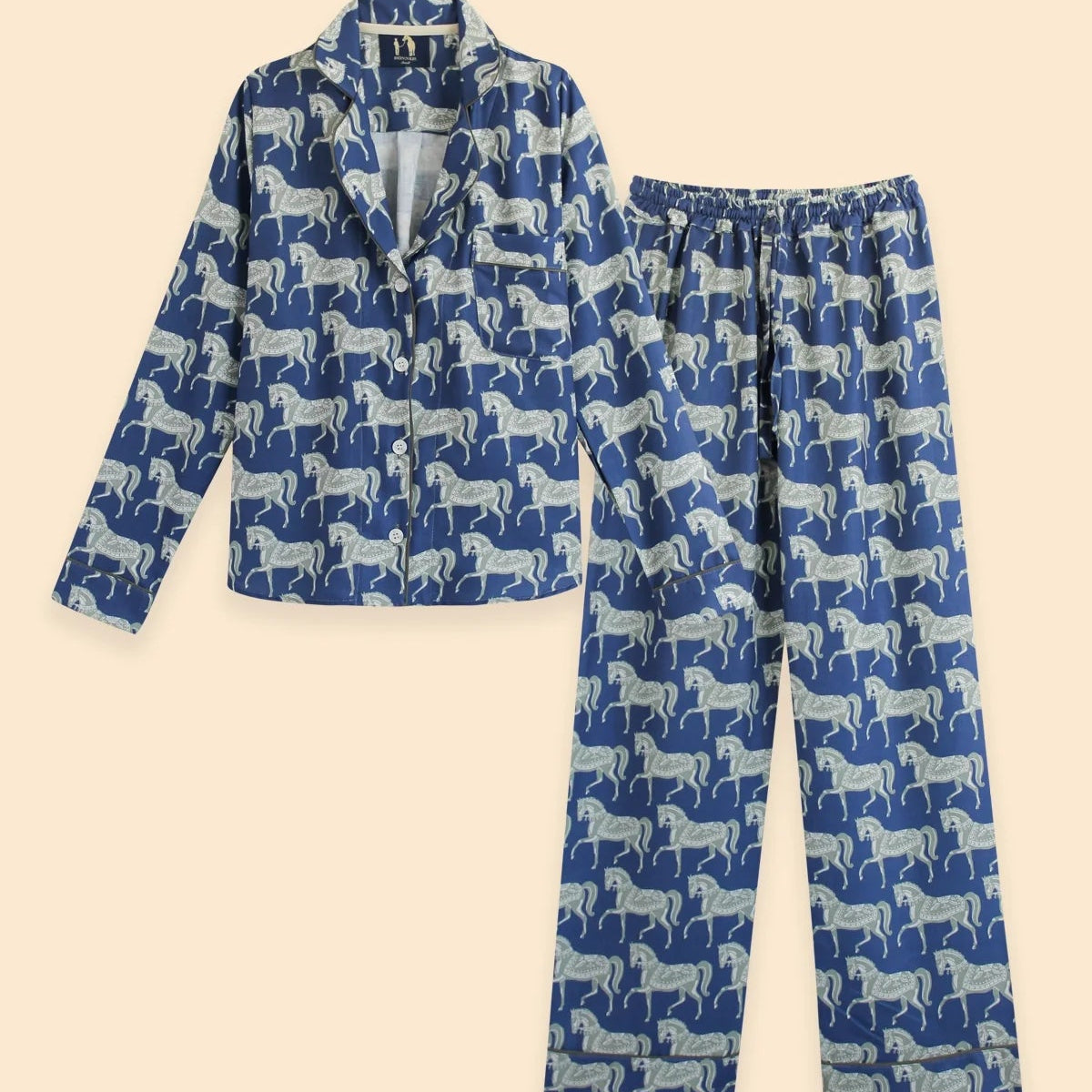 Whisper Long Sleeve PJ's Set | Blossomare Print | Navy & Green | Equestrian Sleepwear Collection - Rönner - Equiluxe Tack