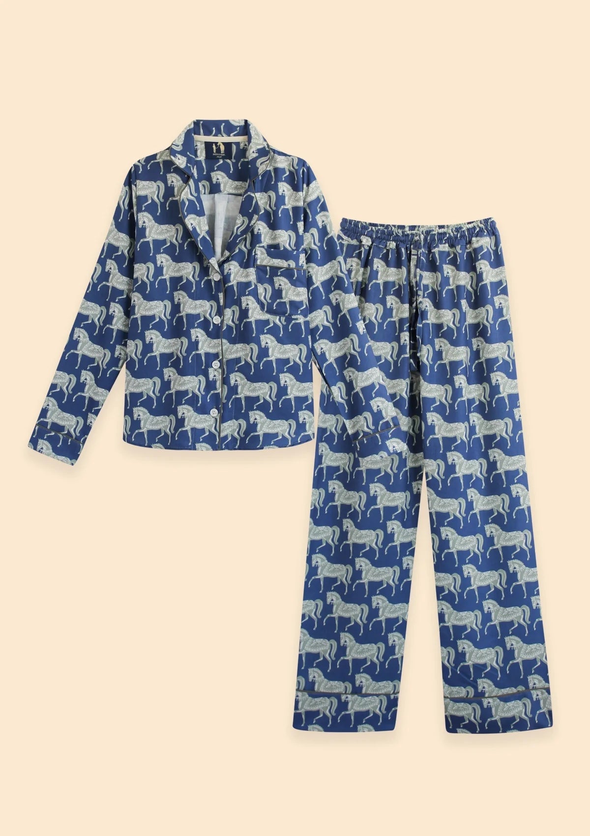 Whisper Long Sleeve PJ's Set | Blossomare Print | Navy & Green | Equestrian Sleepwear Collection - Rönner - Equiluxe Tack