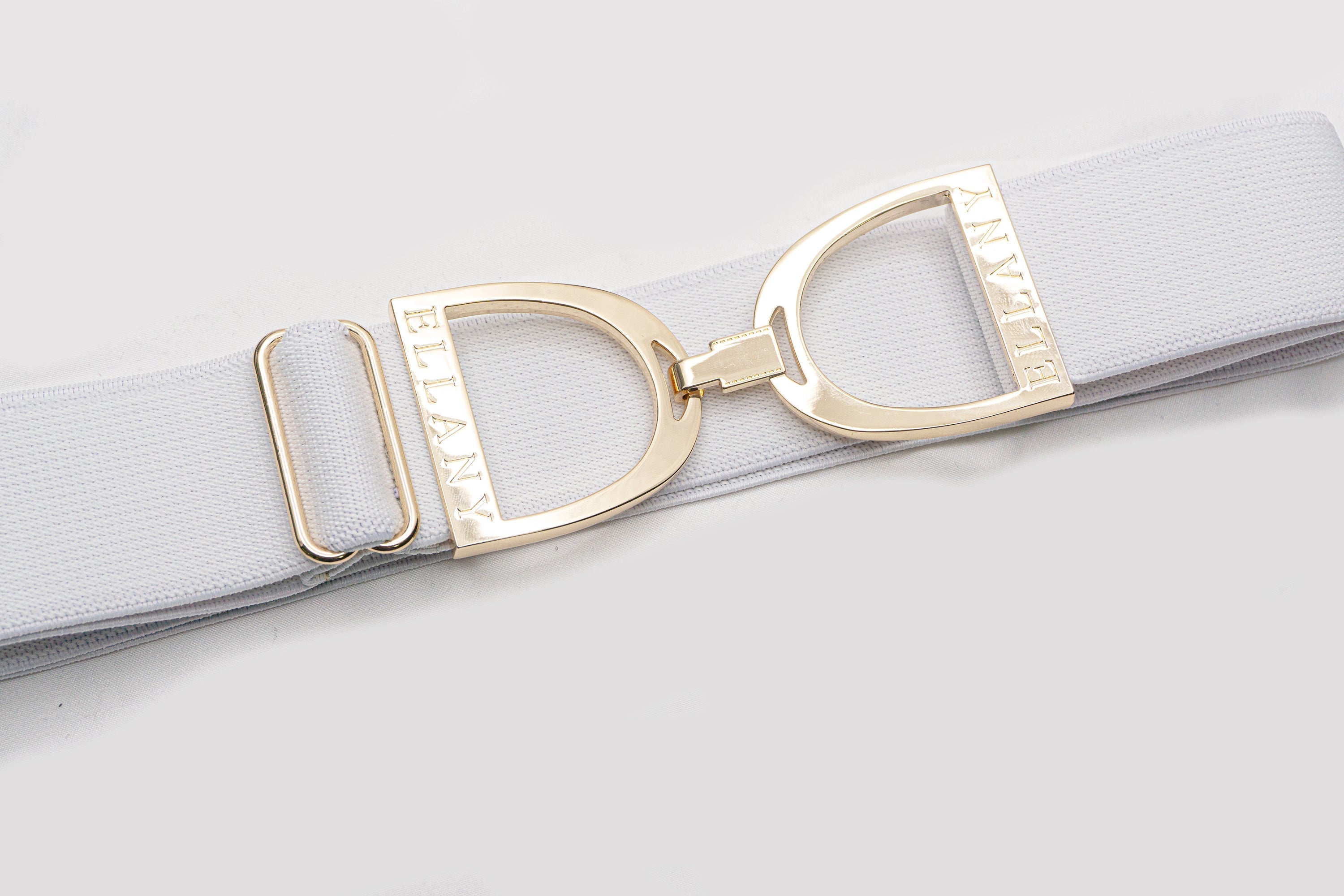 White - 1.5" Gold Stirrup Elastic Belt - Ellany Equestrian - Equiluxe Tack