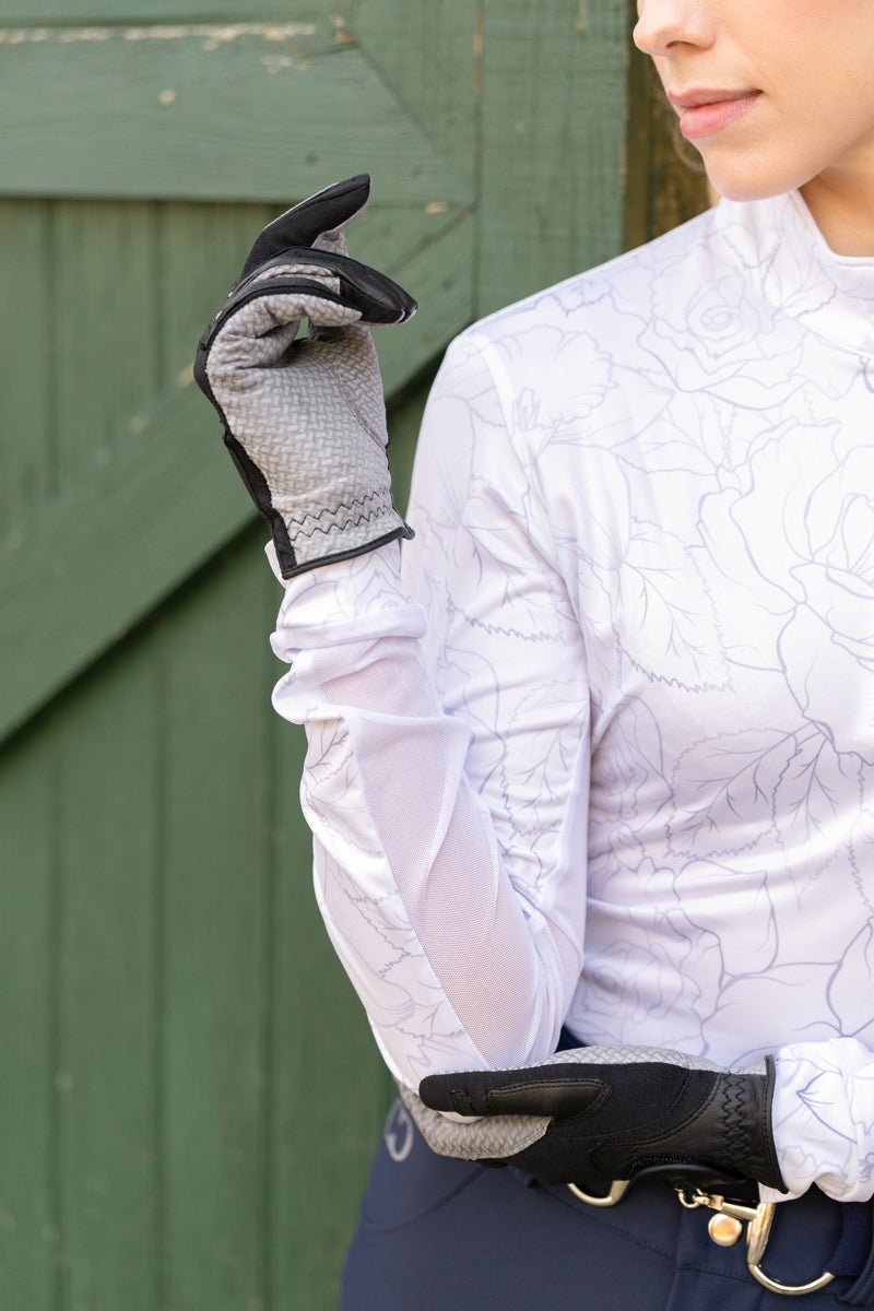 White and Silver Floral Cool and Comfortable Technical Riding Shirt - CorrectConnect - Equiluxe Tack