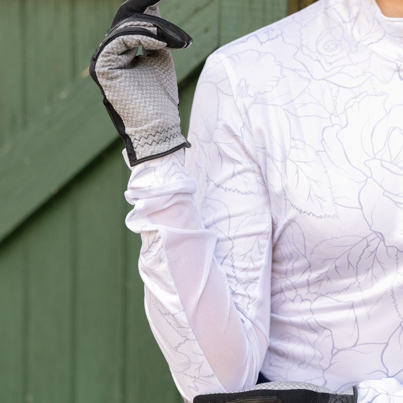 White and Silver Floral Cool and Comfortable Technical Riding Shirt - CorrectConnect - Equiluxe Tack