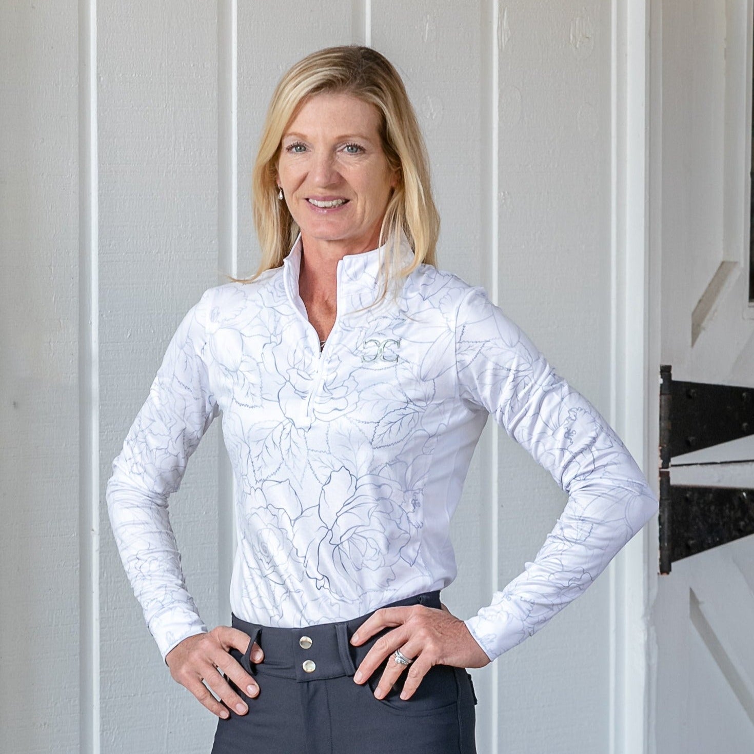 White and Silver Floral Cool and Comfortable Technical Riding Shirt - CorrectConnect - Equiluxe Tack