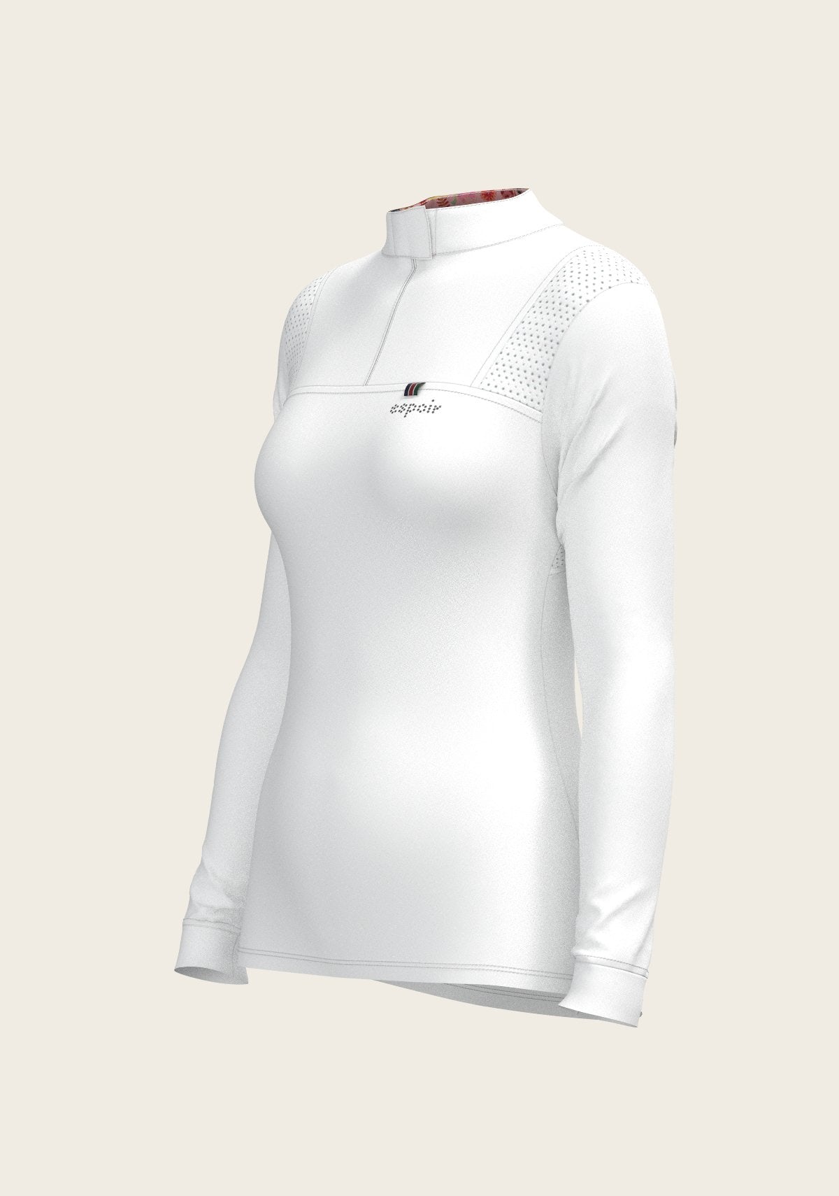  White with Bouquet on Rose Inner Long Sleeve Sport Show Shirt - Espoir Equestrian - Equiluxe Tack