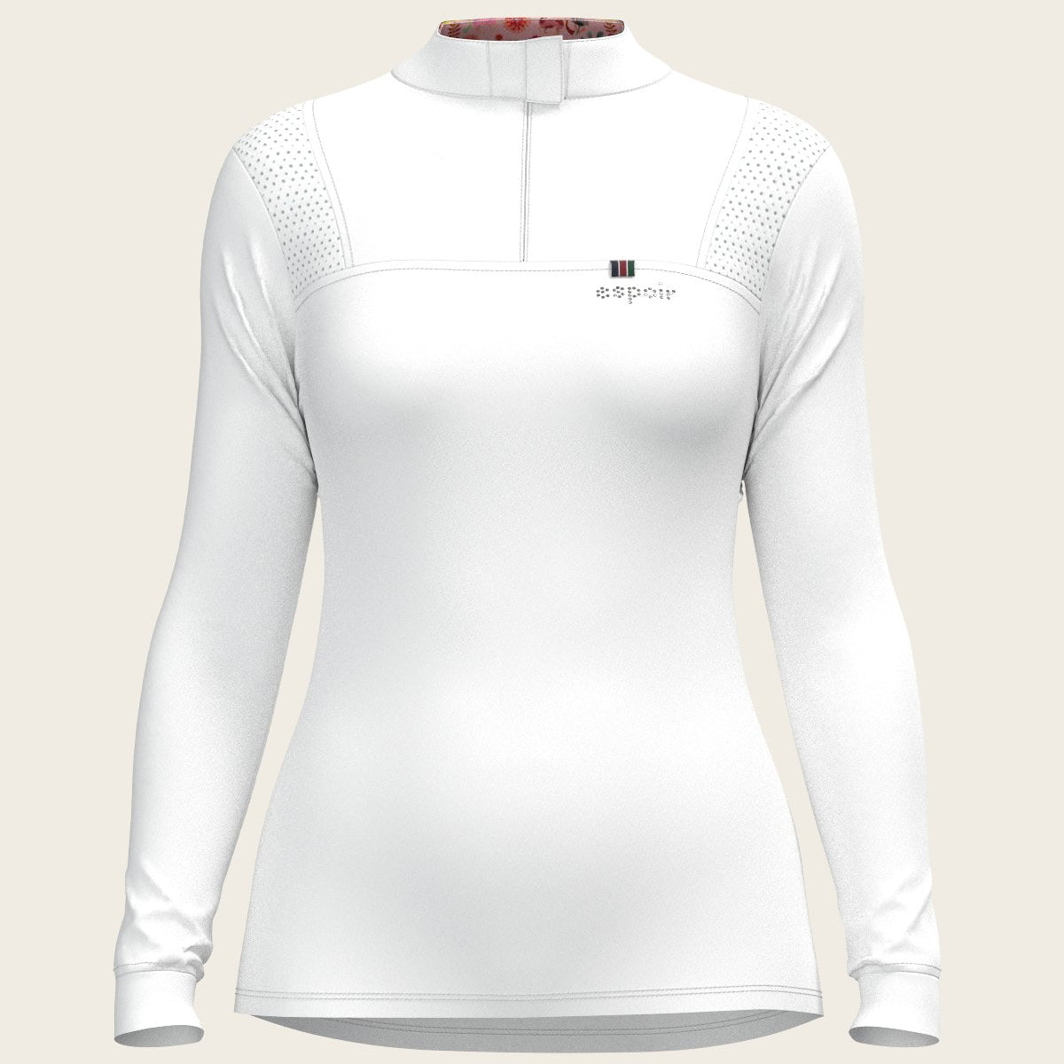  White with Bouquet on Rose Inner Long Sleeve Sport Show Shirt - Espoir Equestrian - Equiluxe Tack