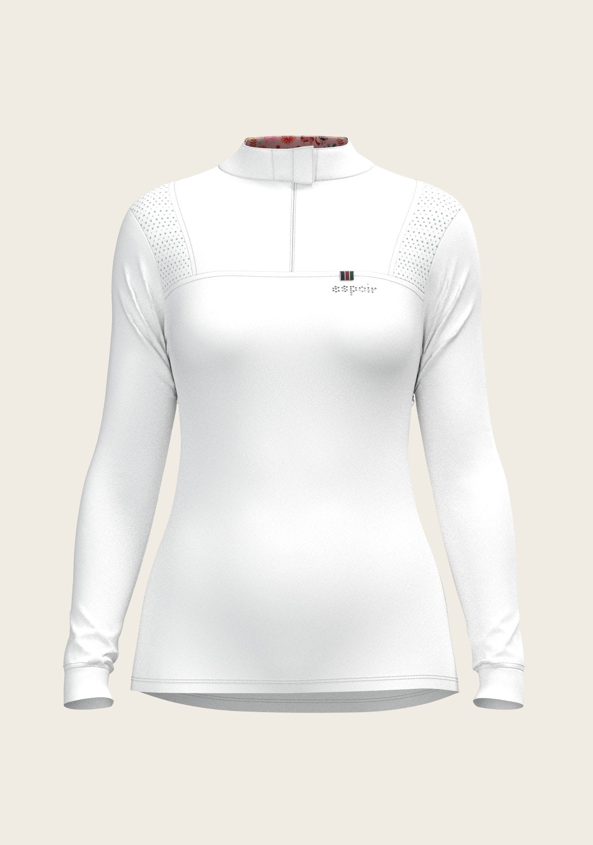  White with Bouquet on Rose Inner Long Sleeve Sport Show Shirt - Espoir Equestrian - Equiluxe Tack