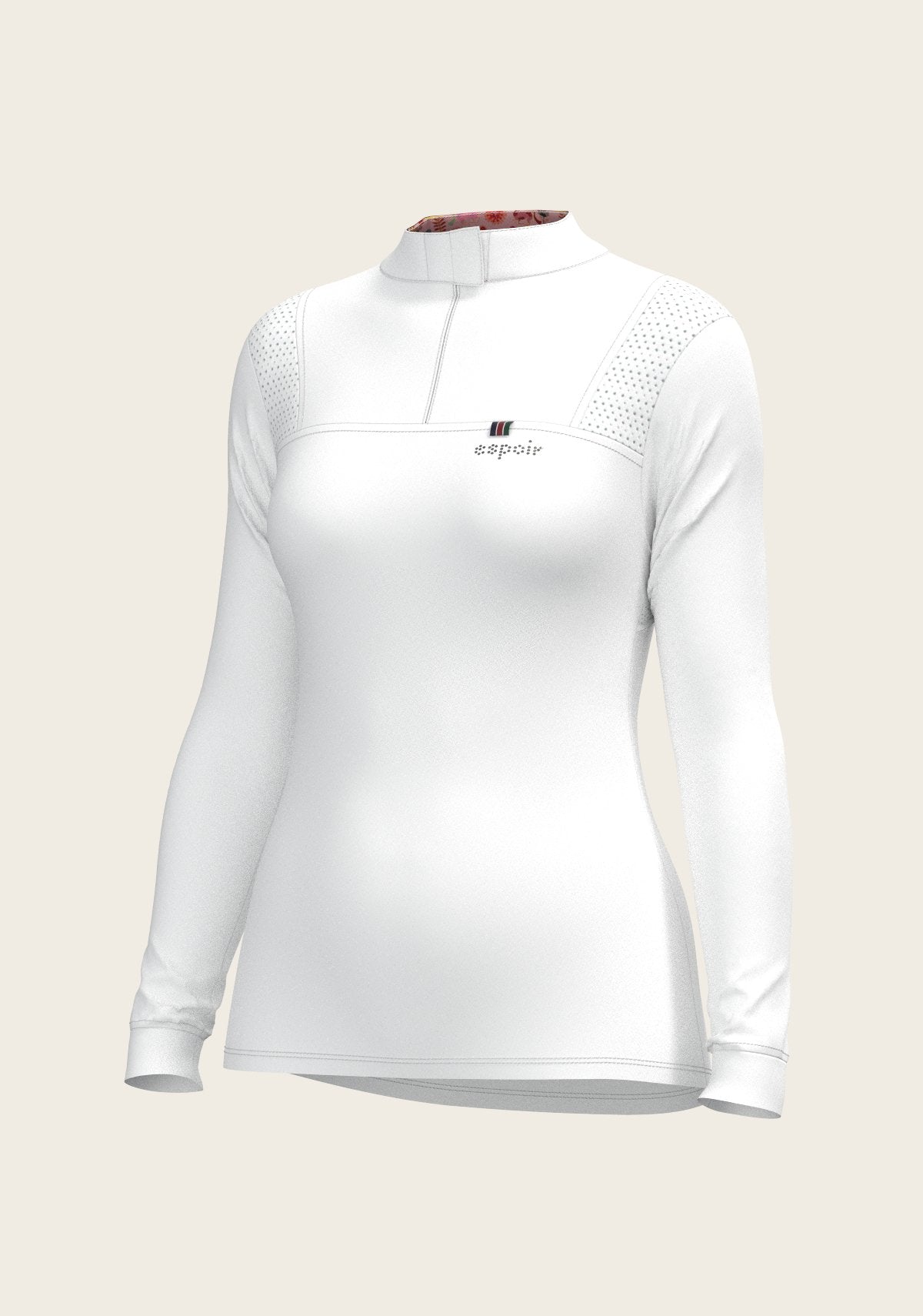  White with Bouquet on Rose Inner Long Sleeve Sport Show Shirt - Espoir Equestrian - Equiluxe Tack