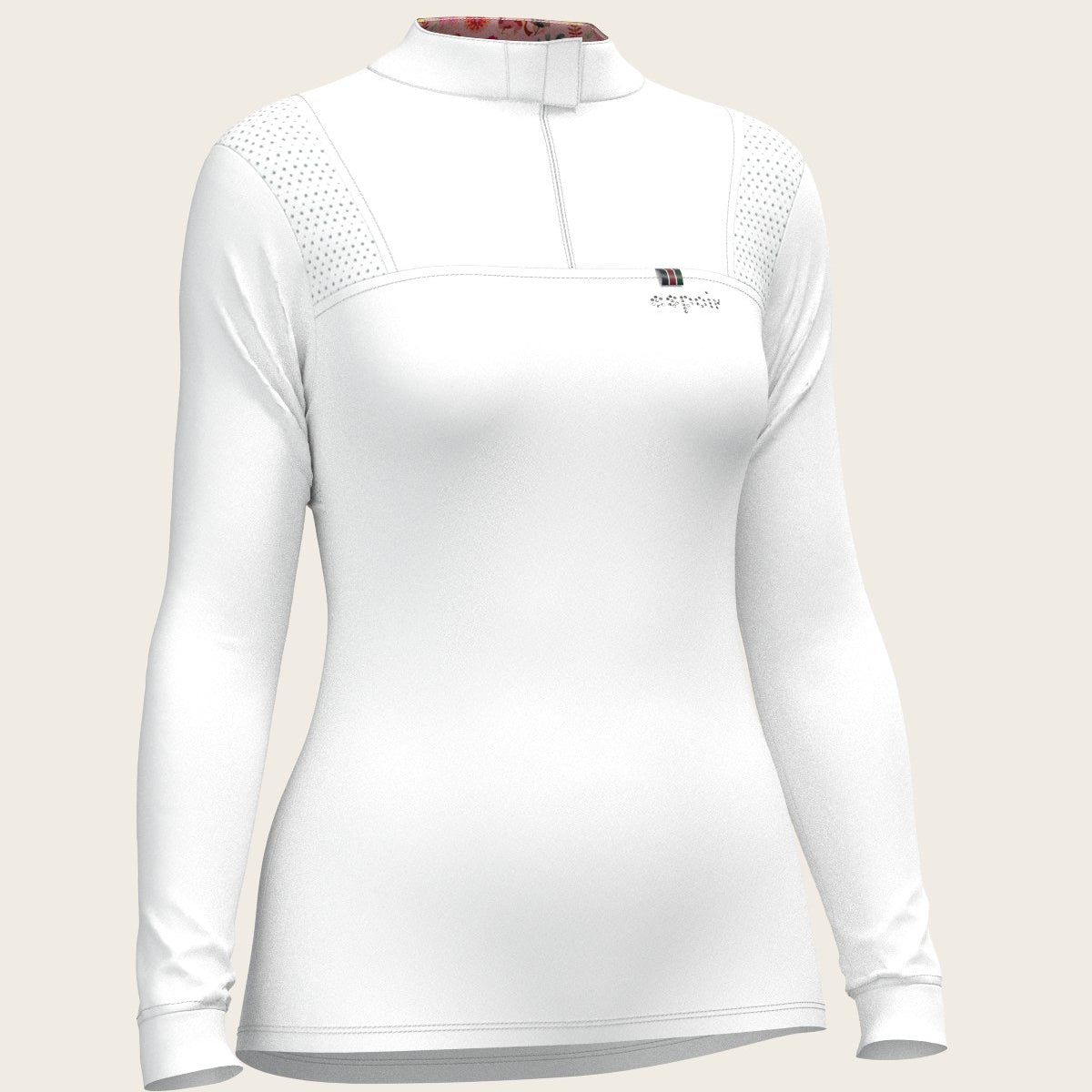  White with Bouquet on Rose Inner Long Sleeve Sport Show Shirt - Espoir Equestrian - Equiluxe Tack