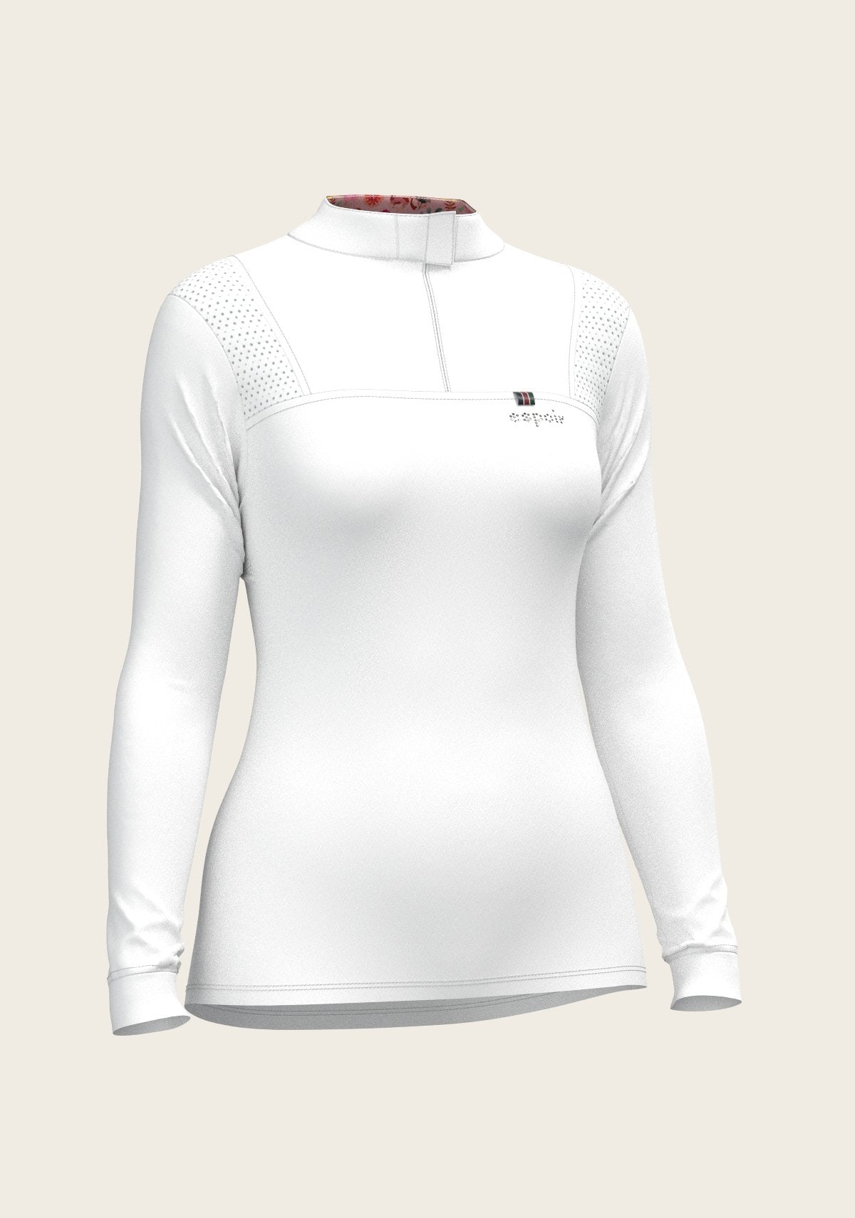  White with Bouquet on Rose Inner Long Sleeve Sport Show Shirt - Espoir Equestrian - Equiluxe Tack