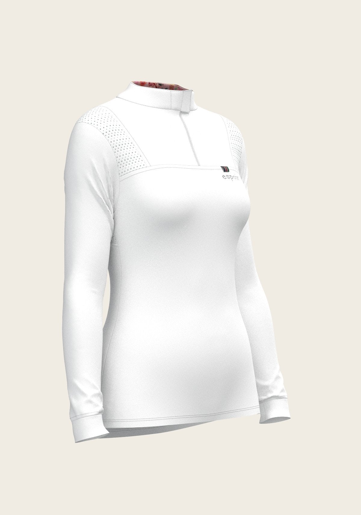  White with Bouquet on Rose Inner Long Sleeve Sport Show Shirt - Espoir Equestrian - Equiluxe Tack