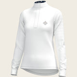  White with Forest on Navy Inner Details Long Sleeve Show Shirt - Espoir Equestrian - Equiluxe Tack