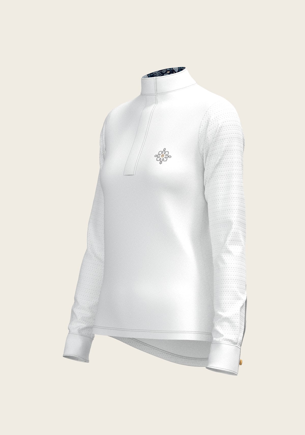  White with Forest on Navy Inner Details Long Sleeve Show Shirt - Espoir Equestrian - Equiluxe Tack