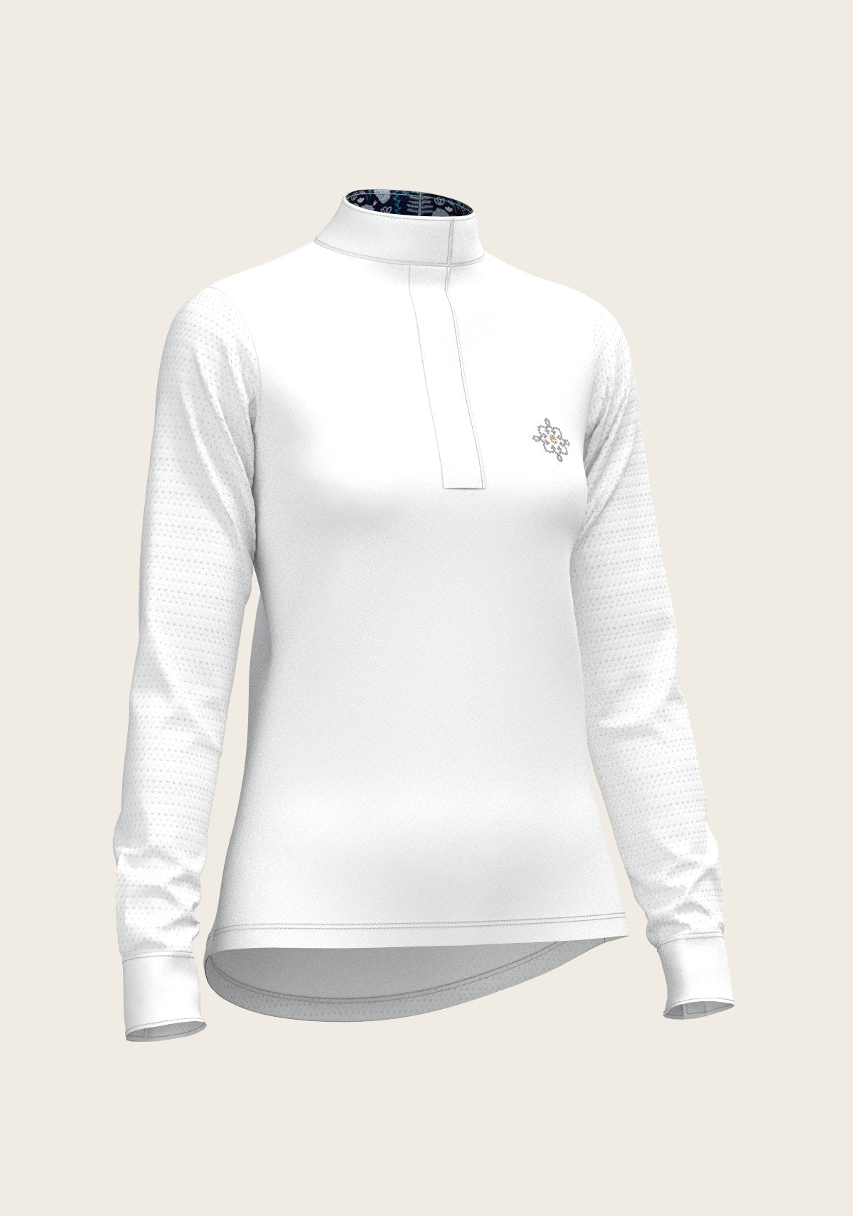  White with Forest on Navy Inner Details Long Sleeve Show Shirt - Espoir Equestrian - Equiluxe Tack