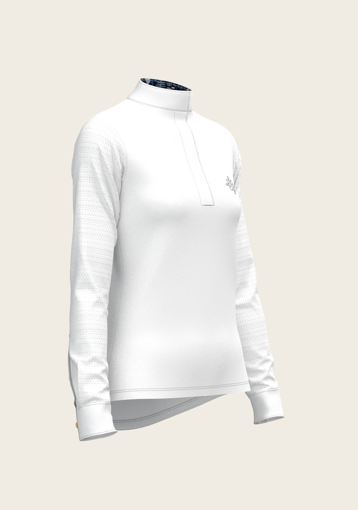  White with Forest on Navy Inner Details Long Sleeve Show Shirt - Espoir Equestrian - Equiluxe Tack