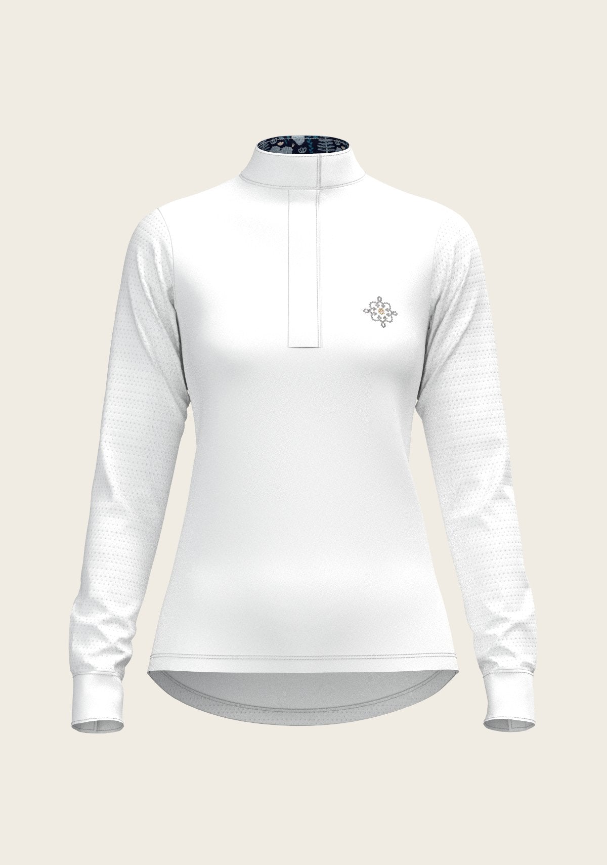  White with Forest on Navy Inner Details Long Sleeve Show Shirt - Espoir Equestrian - Equiluxe Tack