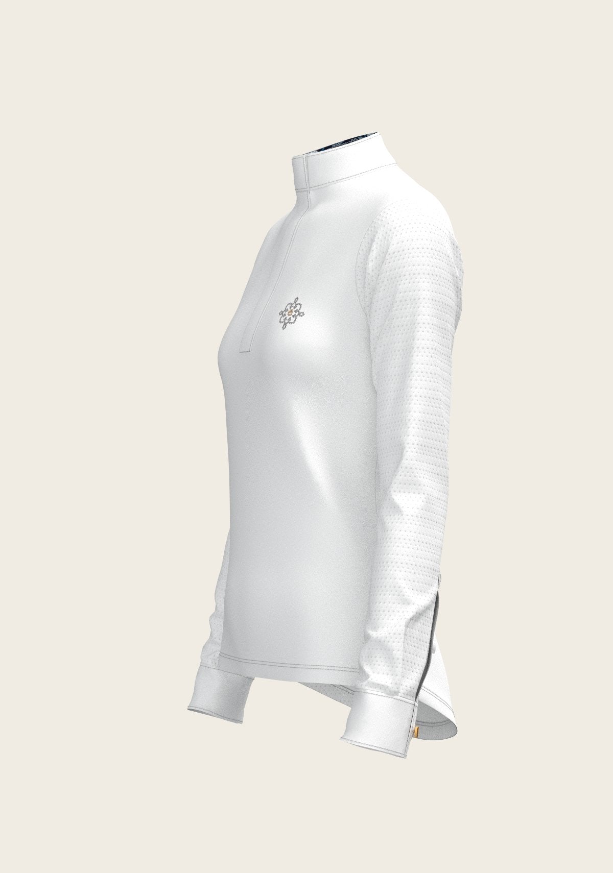  White with Forest on Navy Inner Details Long Sleeve Show Shirt - Espoir Equestrian - Equiluxe Tack