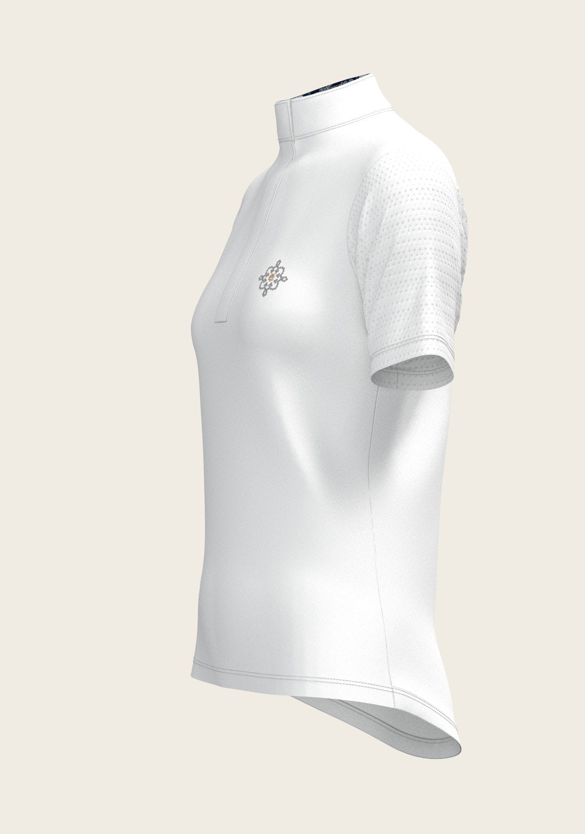  White with Forest on Navy Inner Details Short Sleeve Show Shirt - Espoir Equestrian - Equiluxe Tack