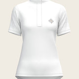  White with Forest on Navy Inner Details Short Sleeve Show Shirt - Espoir Equestrian - Equiluxe Tack