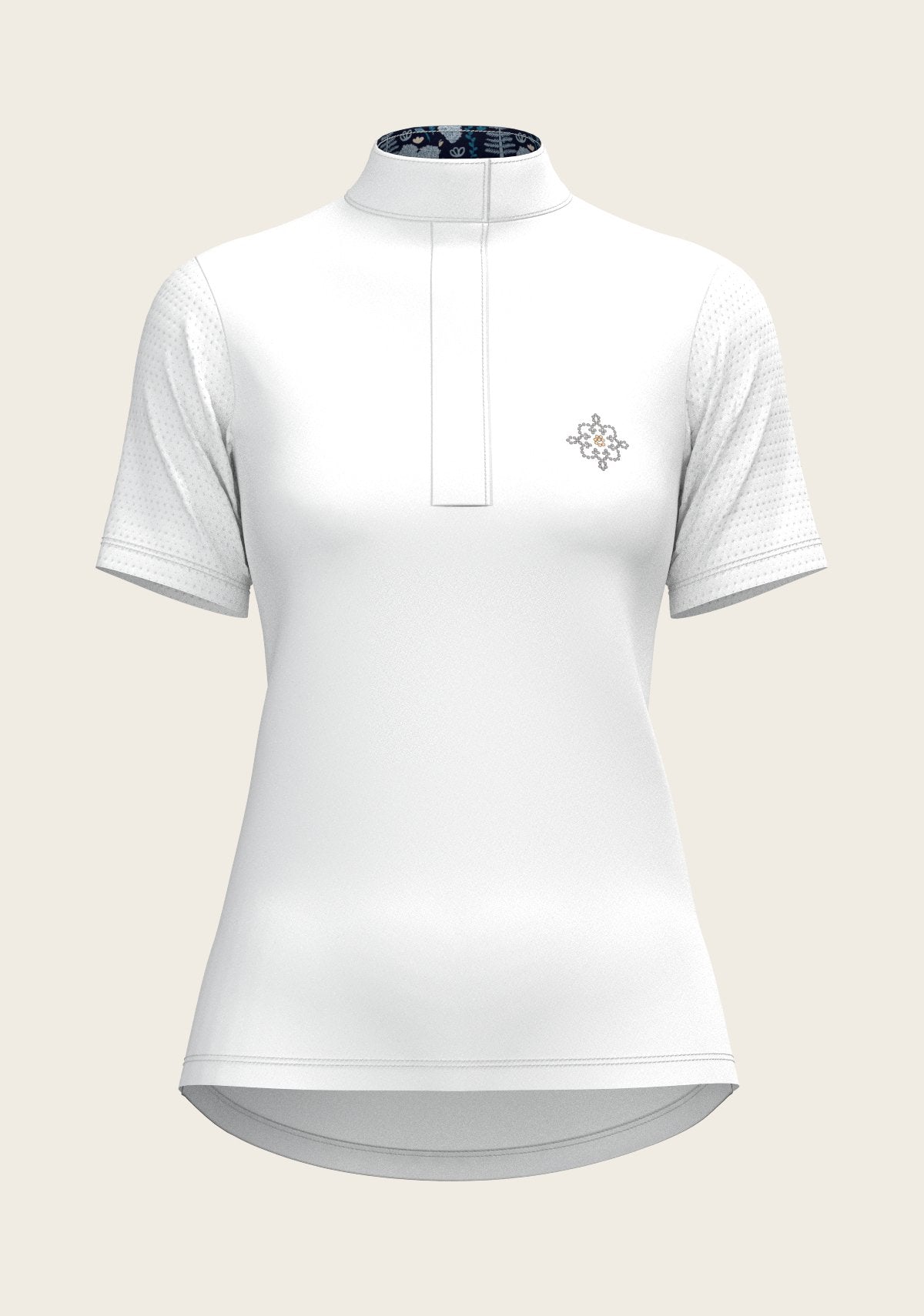  White with Forest on Navy Inner Details Short Sleeve Show Shirt - Espoir Equestrian - Equiluxe Tack