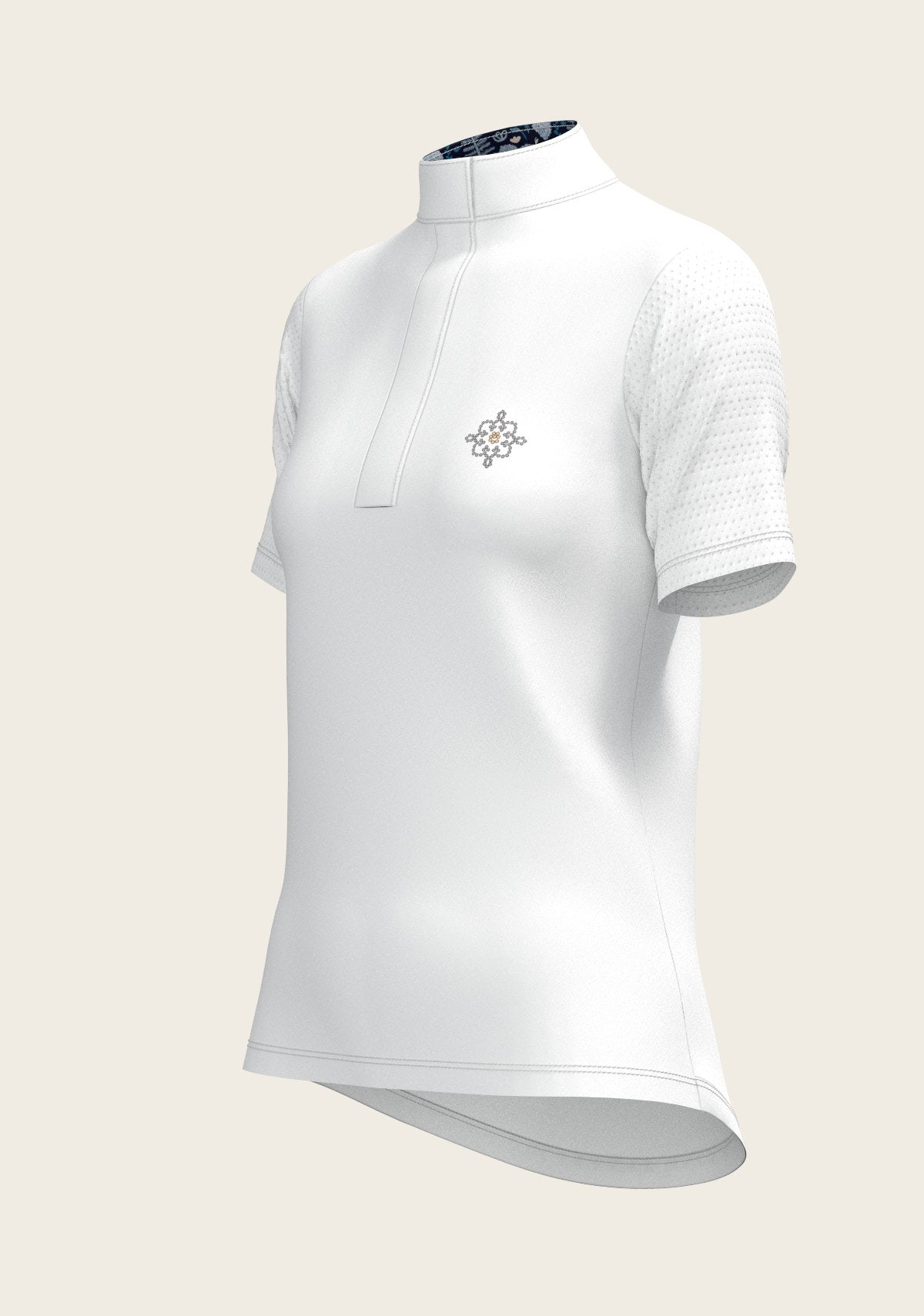  White with Forest on Navy Inner Details Short Sleeve Show Shirt - Espoir Equestrian - Equiluxe Tack