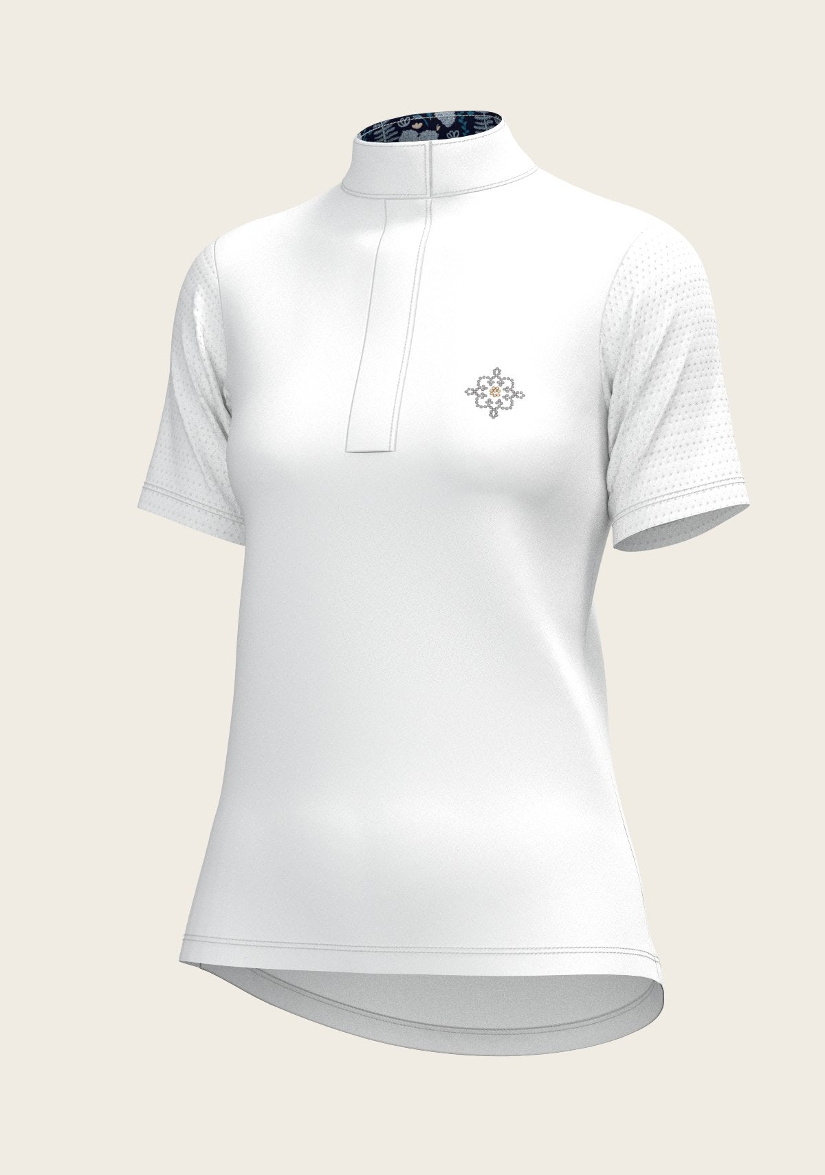  White with Forest on Navy Inner Details Short Sleeve Show Shirt - Espoir Equestrian - Equiluxe Tack