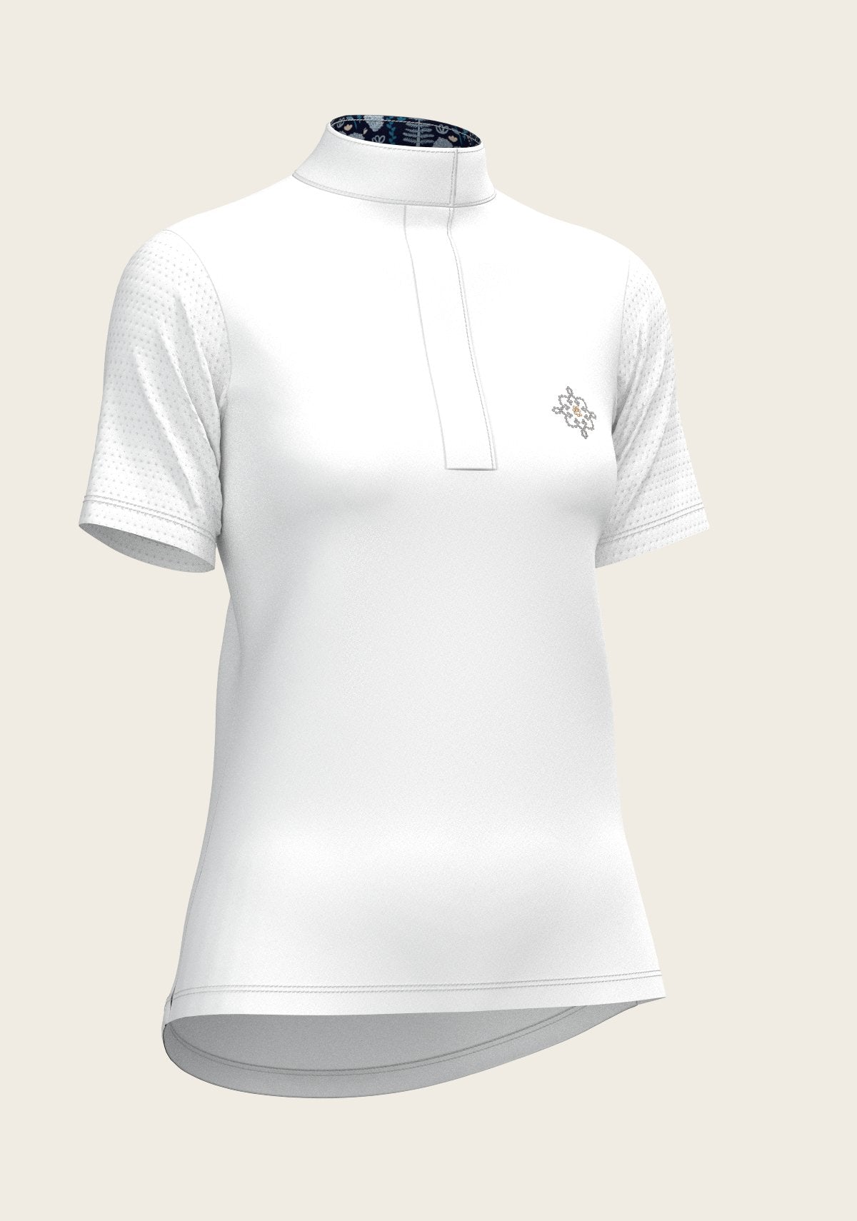  White with Forest on Navy Inner Details Short Sleeve Show Shirt - Espoir Equestrian - Equiluxe Tack