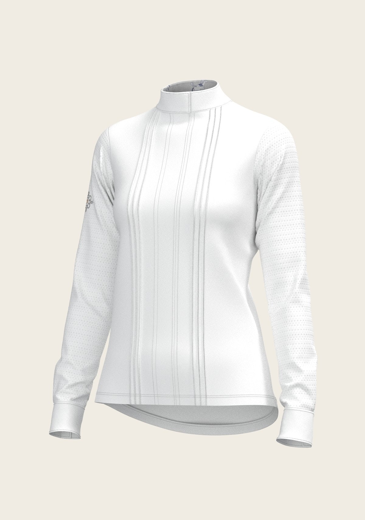  White with Grey Stripes Pleated Long Sleeve Show Shirt - Espoir Equestrian - Equiluxe Tack