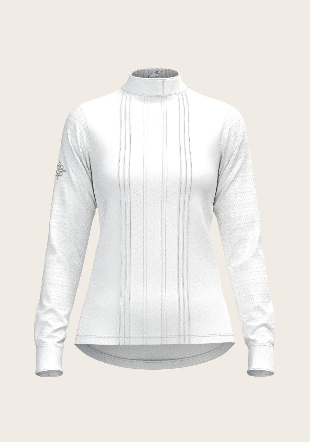  White with Grey Stripes Pleated Long Sleeve Show Shirt - Espoir Equestrian - Equiluxe Tack