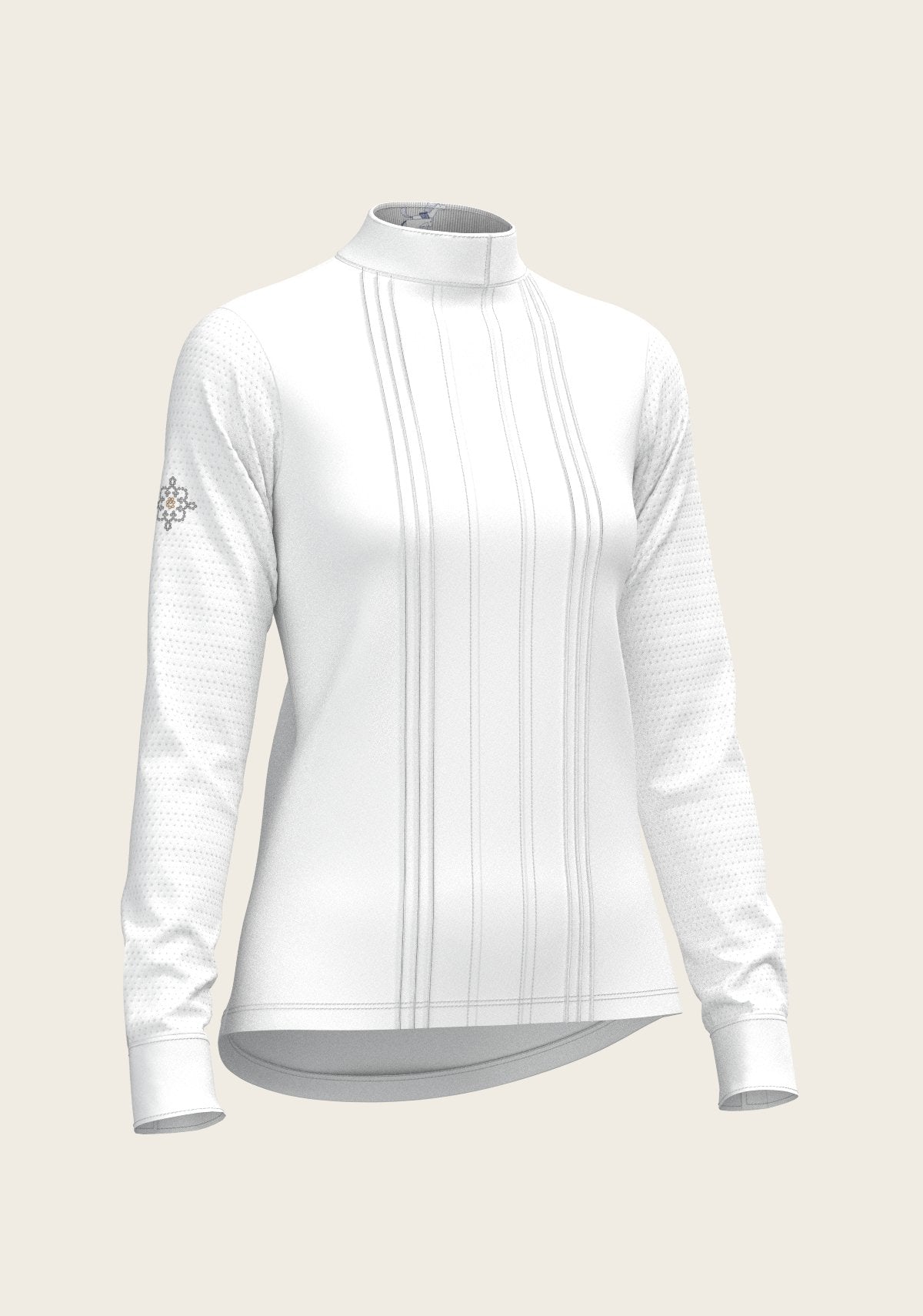  White with Grey Stripes Pleated Long Sleeve Show Shirt - Espoir Equestrian - Equiluxe Tack