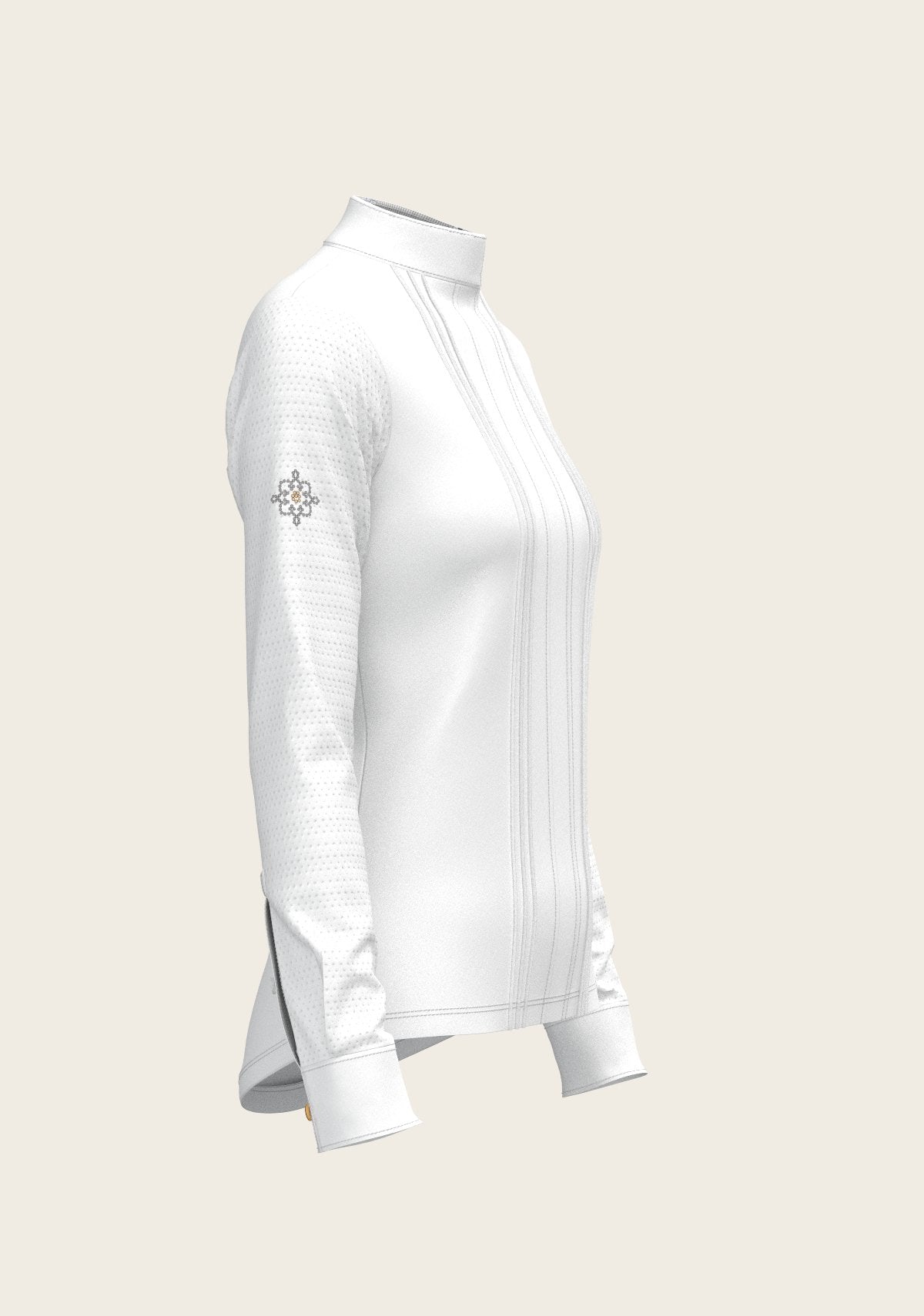  White with Grey Stripes Pleated Long Sleeve Show Shirt - Espoir Equestrian - Equiluxe Tack