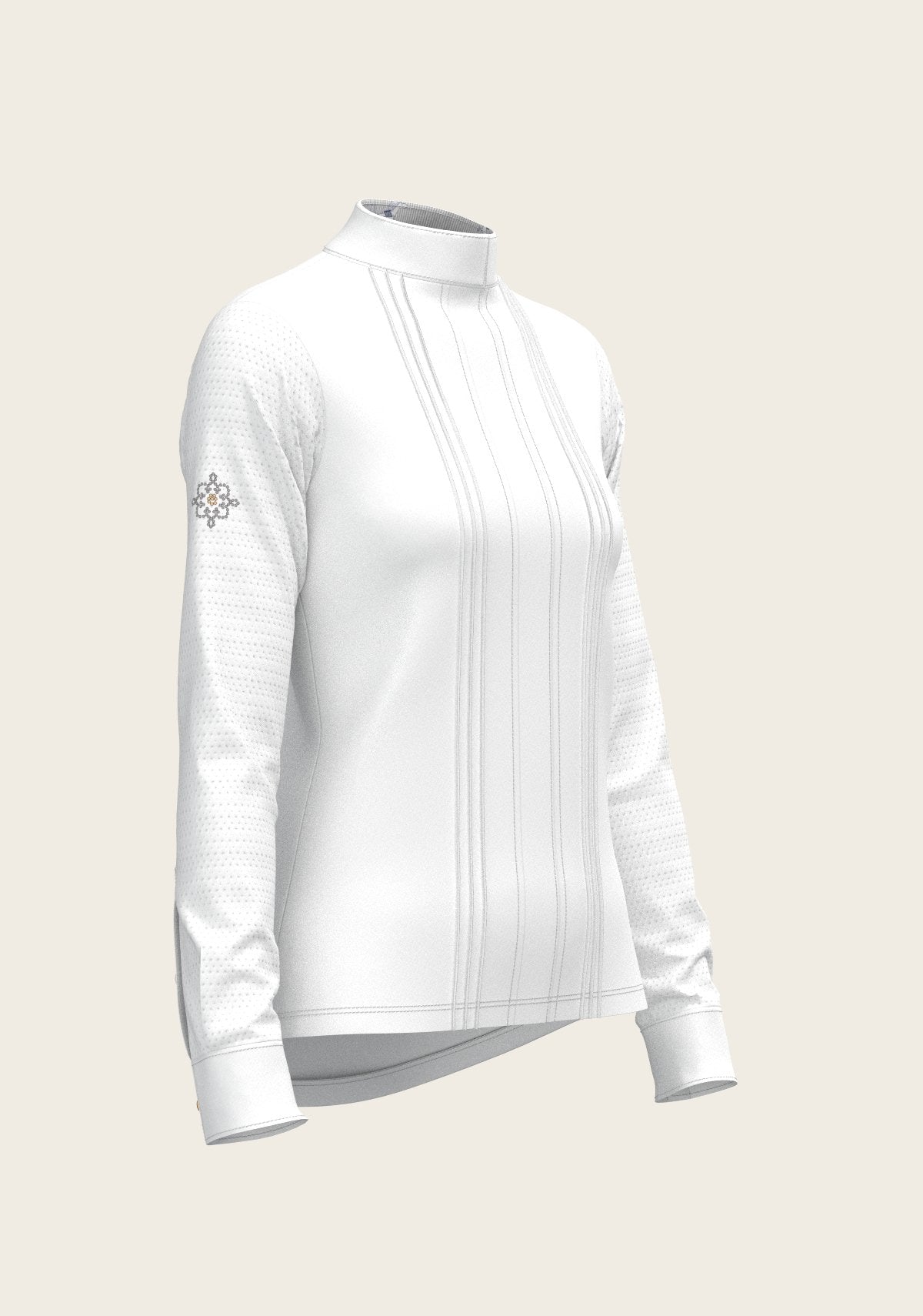  White with Grey Stripes Pleated Long Sleeve Show Shirt - Espoir Equestrian - Equiluxe Tack