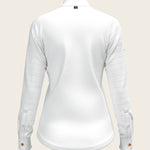  White with Grey Stripes Pleated Long Sleeve Show Shirt - Espoir Equestrian - Equiluxe Tack