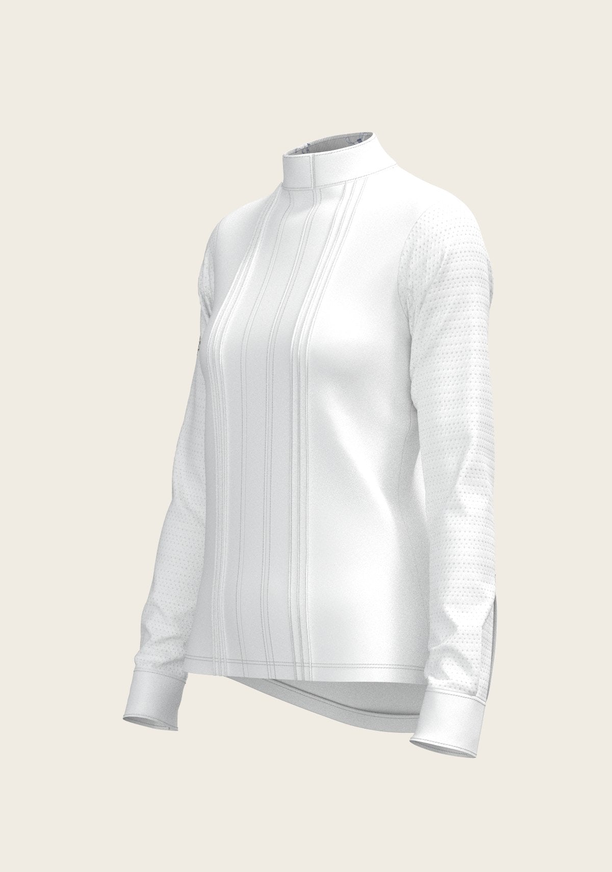  White with Grey Stripes Pleated Long Sleeve Show Shirt - Espoir Equestrian - Equiluxe Tack