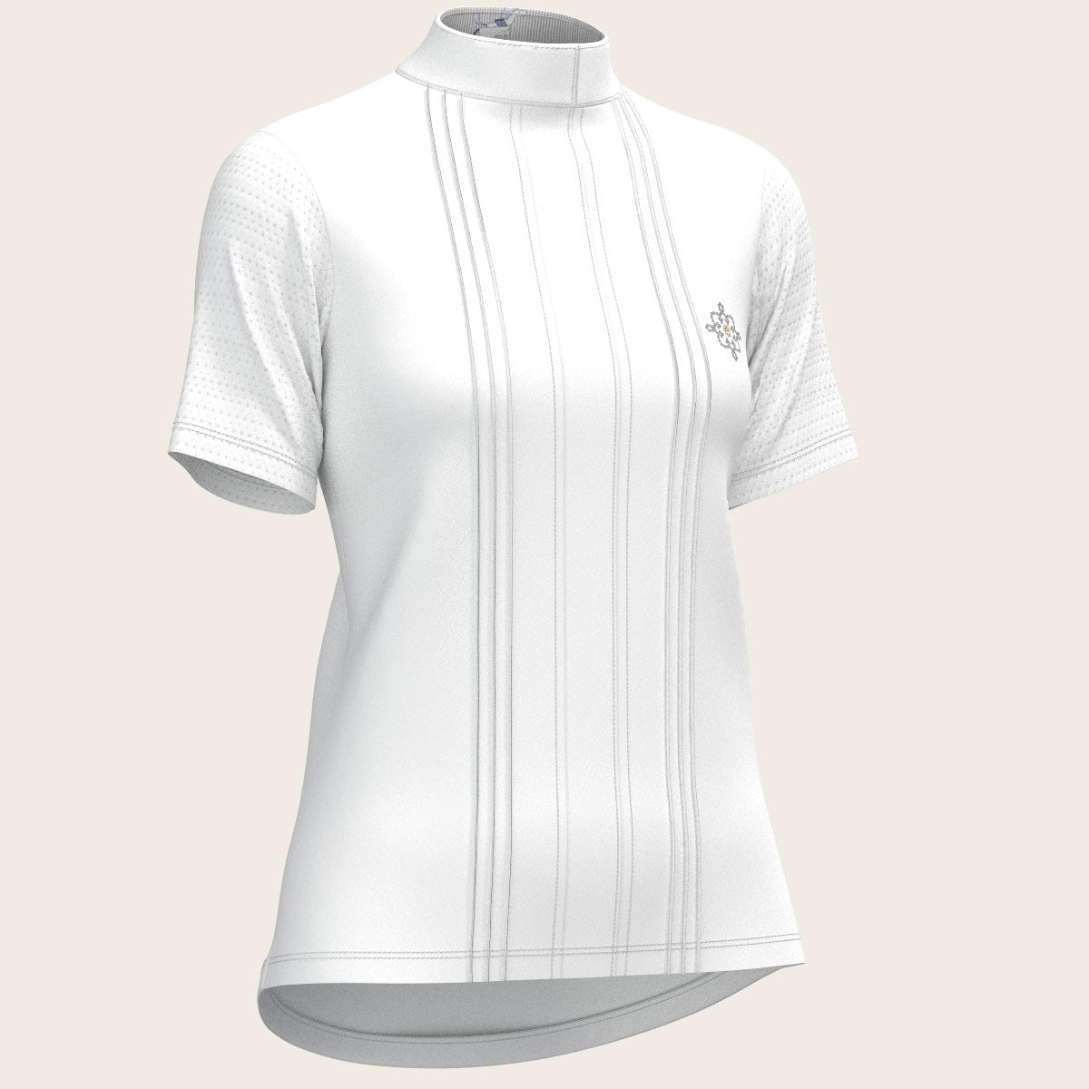 White with Grey Stripes Pleated Short Sleeve Show Shirt - Espoir Equestrian - Equiluxe Tack