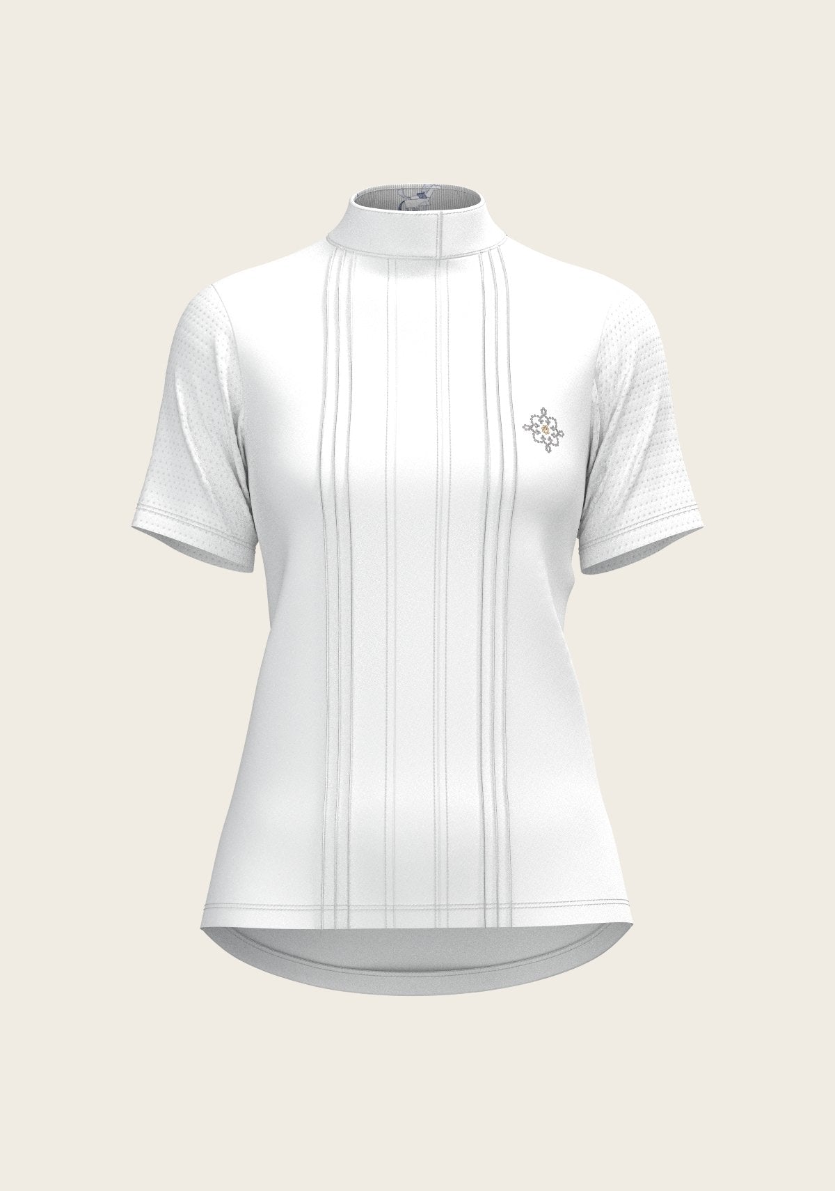 White with Grey Stripes Pleated Short Sleeve Show Shirt - Espoir Equestrian - Equiluxe Tack