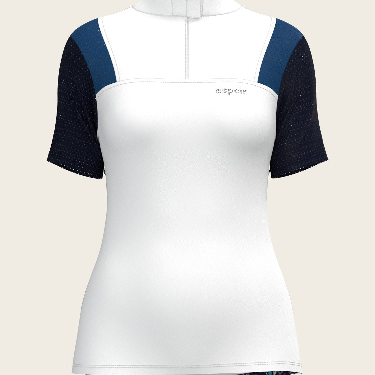  White with Navy & Royal Blue Short Sleeve Sport Show Shirt - Espoir Equestrian - Equiluxe Tack