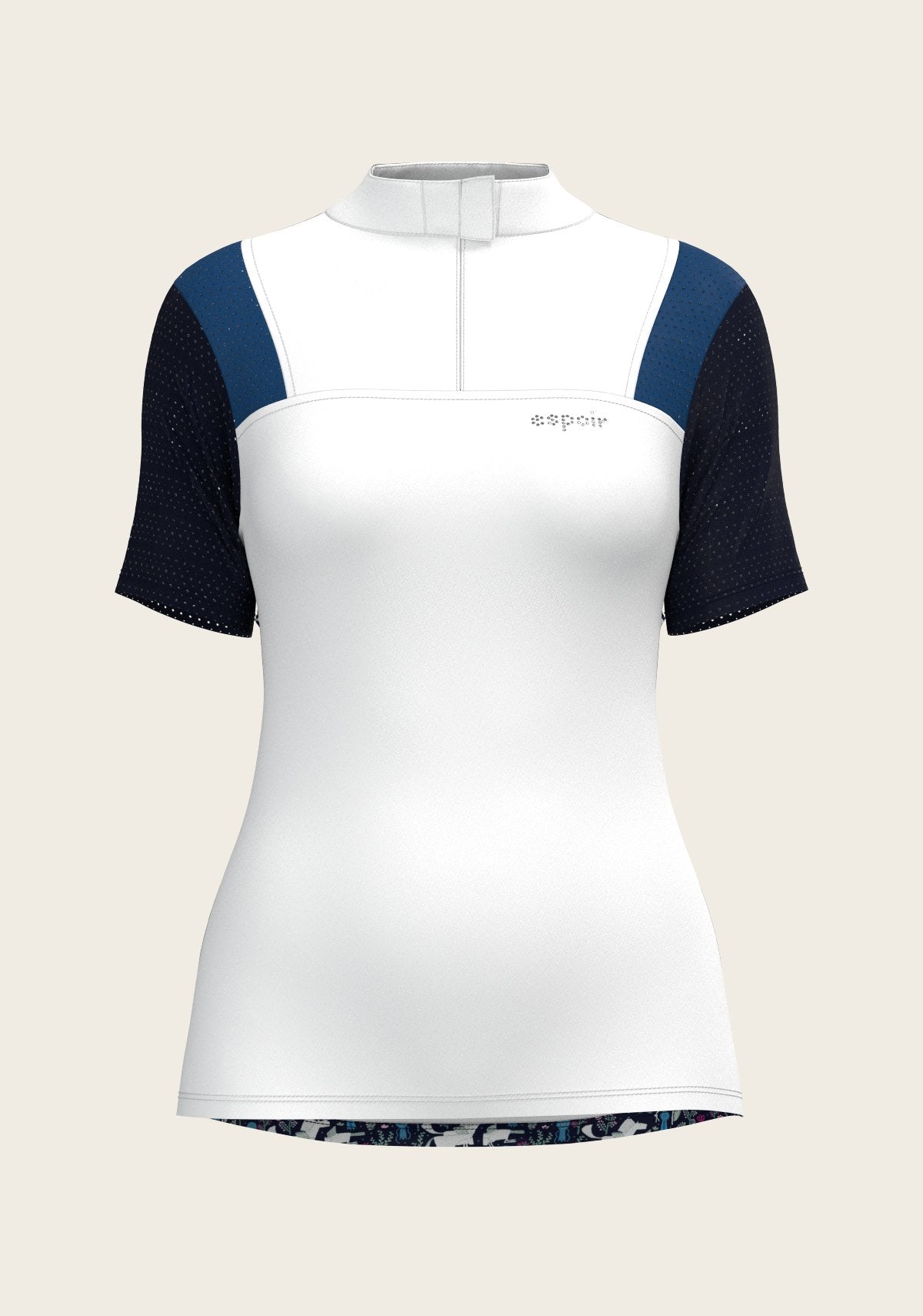  White with Navy & Royal Blue Short Sleeve Sport Show Shirt - Espoir Equestrian - Equiluxe Tack