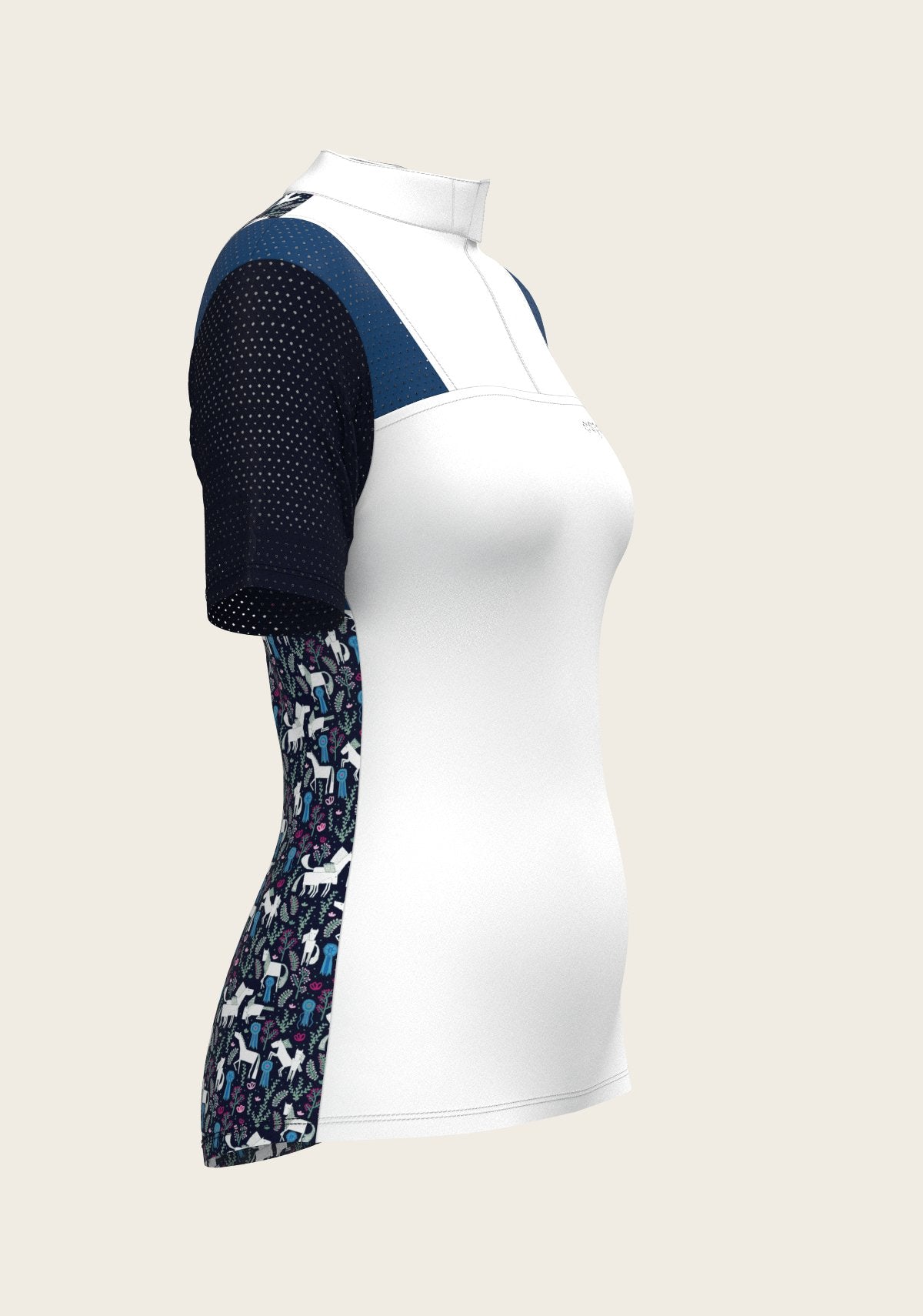  White with Navy & Royal Blue Short Sleeve Sport Show Shirt - Espoir Equestrian - Equiluxe Tack