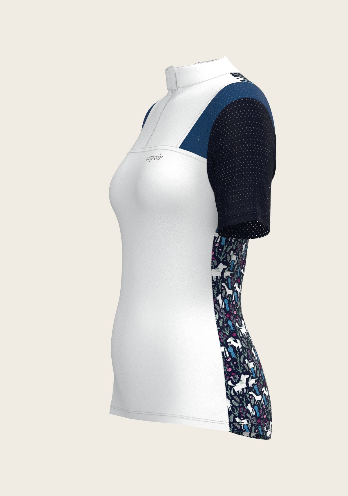  White with Navy & Royal Blue Short Sleeve Sport Show Shirt - Espoir Equestrian - Equiluxe Tack