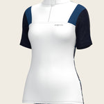  White with Navy & Royal Blue Short Sleeve Sport Show Shirt - Espoir Equestrian - Equiluxe Tack