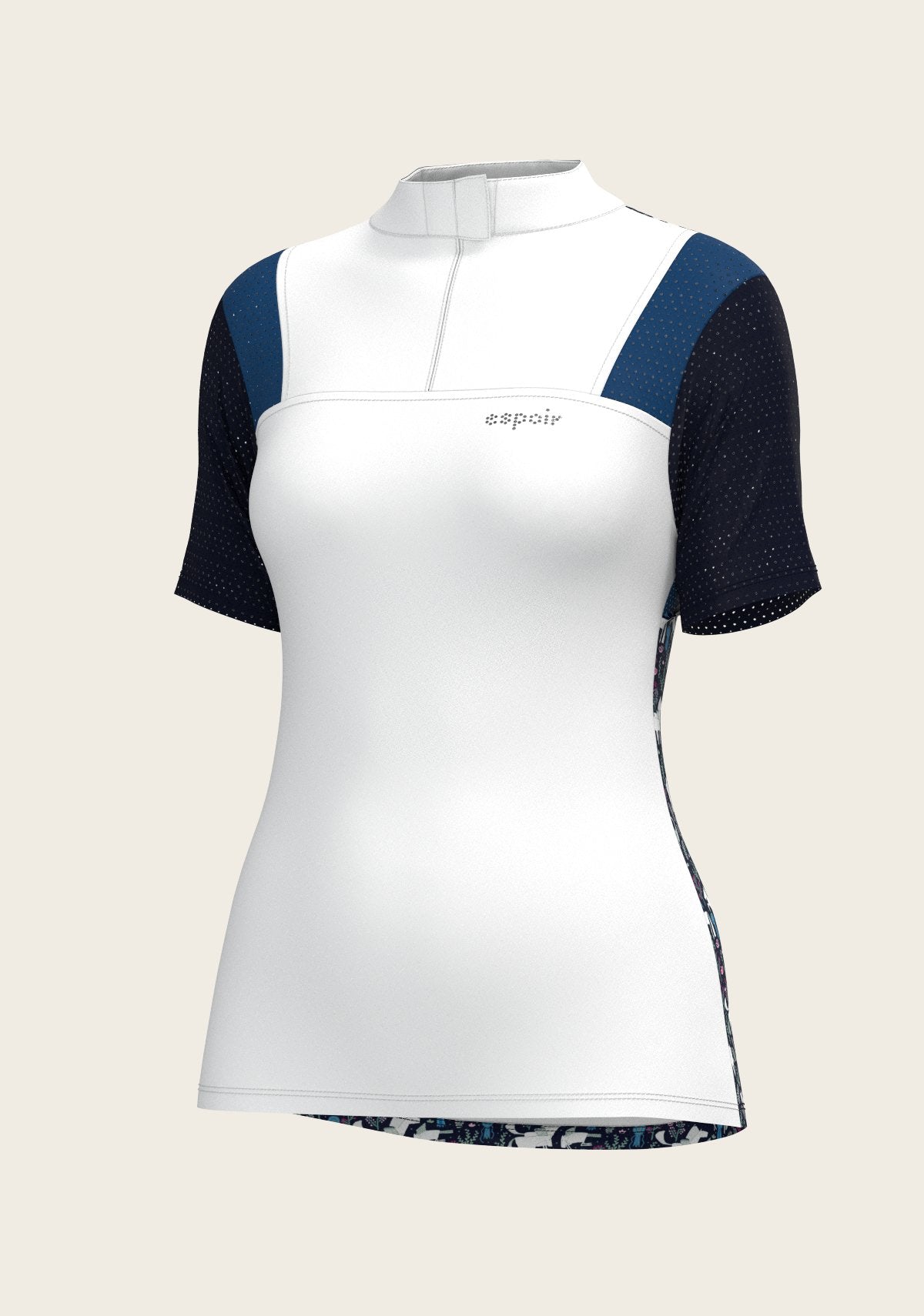  White with Navy & Royal Blue Short Sleeve Sport Show Shirt - Espoir Equestrian - Equiluxe Tack