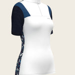  White with Navy & Royal Blue Short Sleeve Sport Show Shirt - Espoir Equestrian - Equiluxe Tack