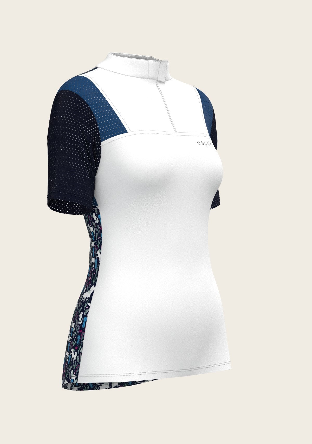  White with Navy & Royal Blue Short Sleeve Sport Show Shirt - Espoir Equestrian - Equiluxe Tack