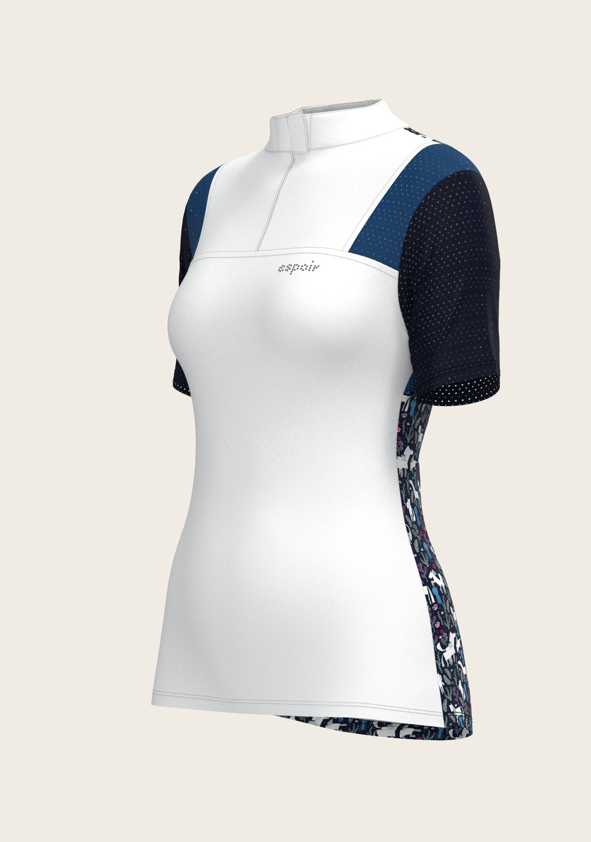  White with Navy & Royal Blue Short Sleeve Sport Show Shirt - Espoir Equestrian - Equiluxe Tack