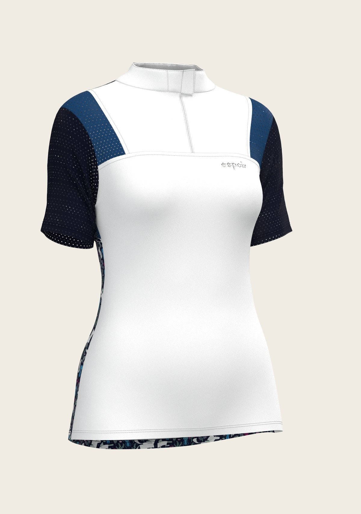  White with Navy & Royal Blue Short Sleeve Sport Show Shirt - Espoir Equestrian - Equiluxe Tack