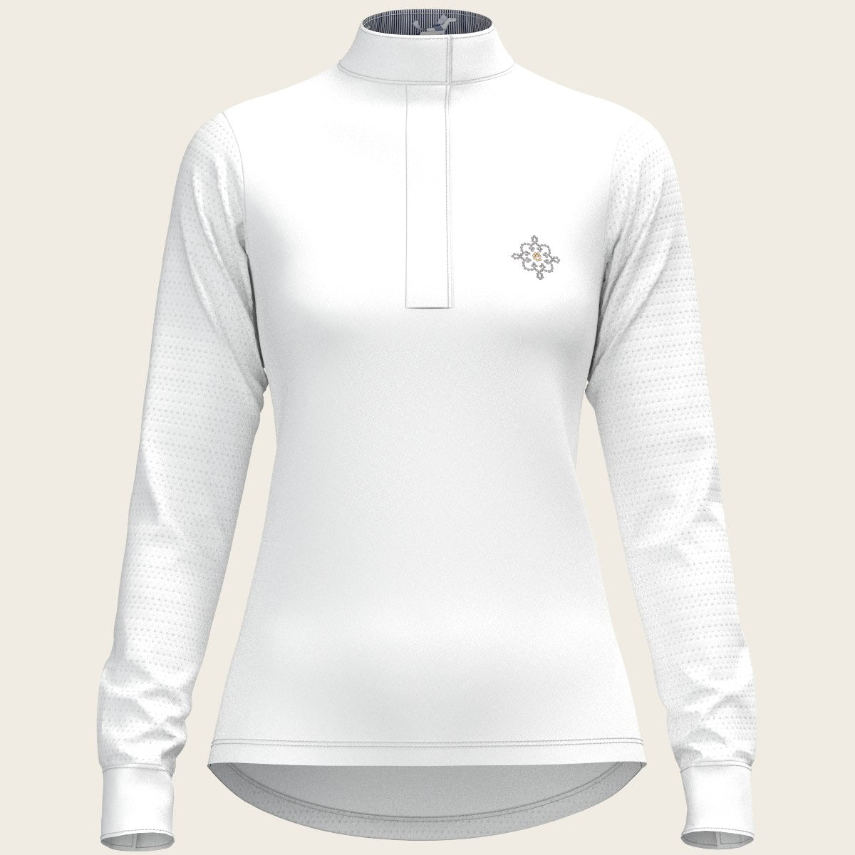  White with Navy Stripes Inner Details Long Sleeve Show Shirt - Espoir Equestrian - Equiluxe Tack