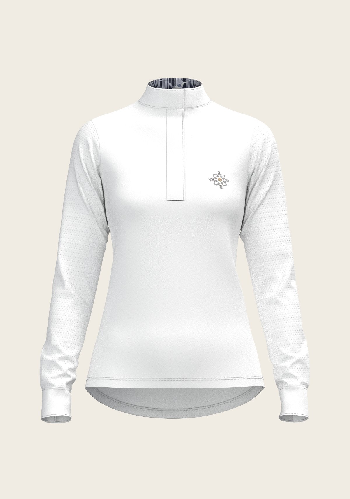  White with Navy Stripes Inner Details Long Sleeve Show Shirt - Espoir Equestrian - Equiluxe Tack