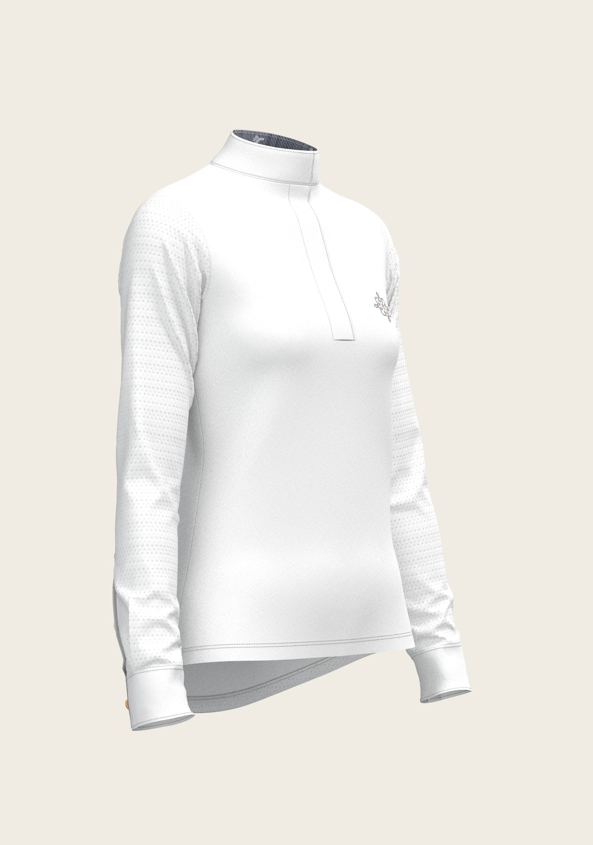  White with Navy Stripes Inner Details Long Sleeve Show Shirt - Espoir Equestrian - Equiluxe Tack